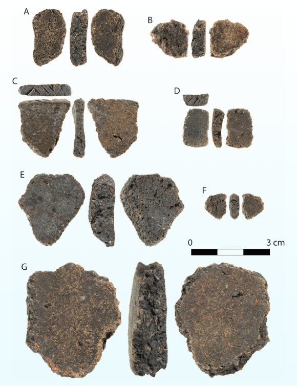 Ceramic fragments found on Jiigurru, northeast Australia. Image credit: Steve Morton.